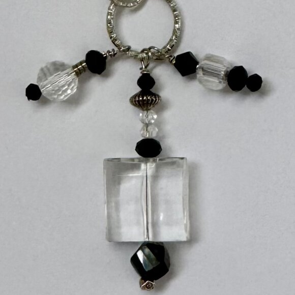 Necklace handmade 3 tier dangle silvertone clear crystal glass metal beads OOAK - Picture 6 of 7